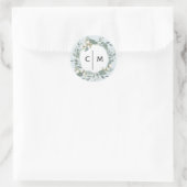 Sticker Rond Dusty Blue Cotton Garden Wreath Monogram Mariage (Sac)
