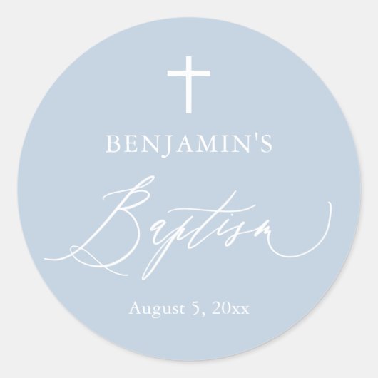 Sticker rond Dusty Blue Croix Blanc Boy Baptism (Devant)