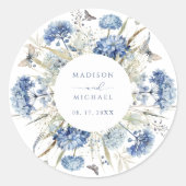 Sticker Rond Dusty Blue Fleur sauvage Floral Boho Mariage (Devant)