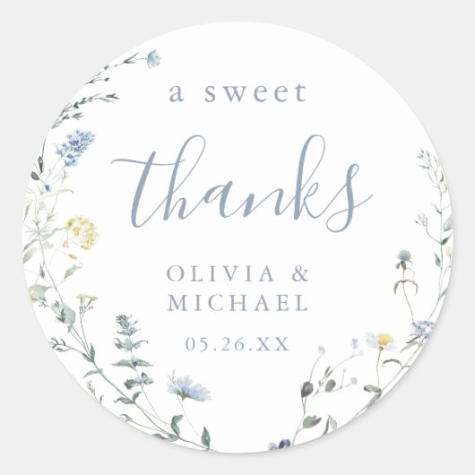 Sticker Rond Dusty Blue Fleur sauvage Rustic Boho merci pour (Devant)