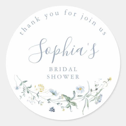 Sticker Rond Dusty Blue Fleur Sauvage Rustique Bohème Shower de (Devant)
