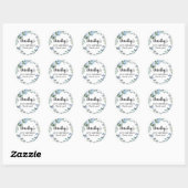 Sticker Rond Dusty Blue Floral 90e anniversaire Merci (Feuille)