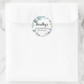 Sticker Rond Dusty Blue Floral 90e anniversaire Merci (Sac)