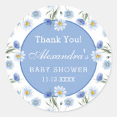 Sticker Rond Dusty Blue Floral Boho Baby shower Merci (Devant)