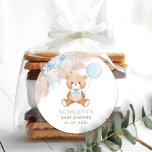 Sticker Rond Dusty Blue Floral Boho Teddy Bear Baby shower<br><div class="desc">Ces étiquettes d'autocollants d'inspiration boho sont la touche supplémentaire parfaite pour votre événement à thème en peluche ours. Personnalisez les assiettes avec vos détails et si vous voulez réorganiser le style et le placement du texte,  veuillez appuyer sur le bouton "Cliquez pour customiser plus loin".</div>