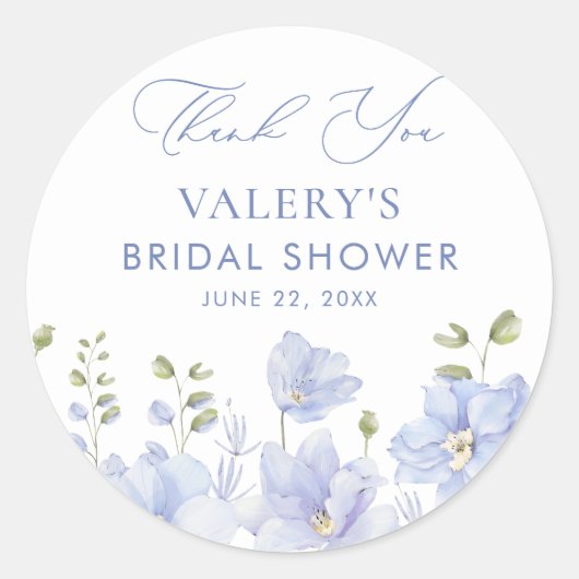 Sticker Rond Dusty Blue Floral Fête de Mariage (Devant)