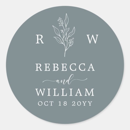 Sticker Rond Dusty Blue Floral manuscrit Mariage Napki (Devant)