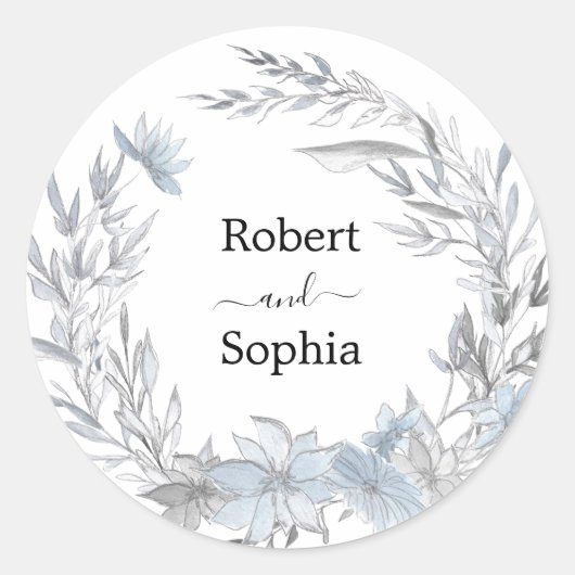 Sticker Rond Dusty Blue Floral Mariage (Devant)