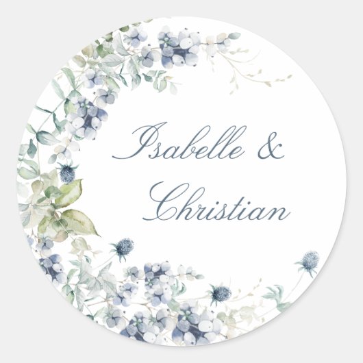 Sticker Rond Dusty Blue Floral Mariage (Devant)