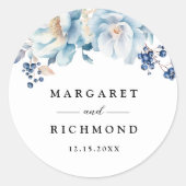 Sticker Rond Dusty Blue Floral Mariage d'hiver (Devant)