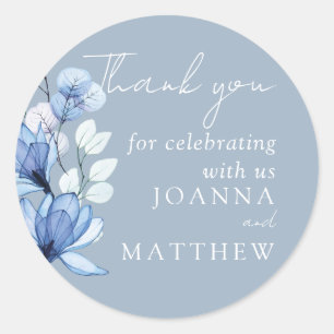 Sticker Rond Dusty Blue Floral Wedding Favoriser le Merci