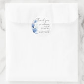 Sticker Rond Dusty Blue Floral Wedding Favoriser le Merci (Sac)