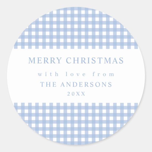 Sticker Rond Dusty Blue Gingham Christmas (Devant)