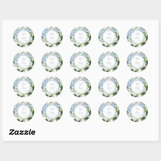 Sticker Rond Dusty Blue Hydrangea Wedding  (Feuille)