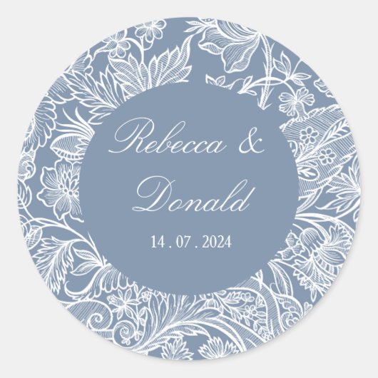 Sticker Rond Dusty Blue Line Art Fleur sauvage Floral (Devant)