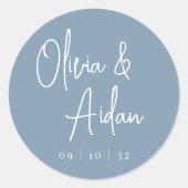 Sticker Rond Dusty Blue | Mariage de script manuscrit moderne (Devant)