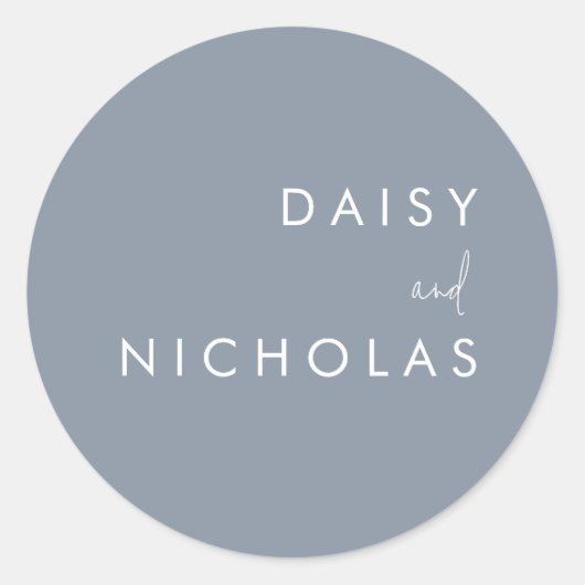 Sticker Rond Dusty Blue Mariage moderne Fiançailles (Devant)