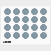 Sticker Rond Dusty Blue Mariage Simple Calligraphie Script Trea (Feuille)