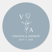 Sticker Rond Dusty Blue Minimalist Wedding  (Devant)