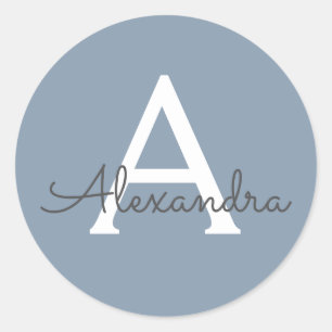 Sticker Rond Dusty Blue minimaliste moderne Monogramme élégant