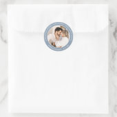 Sticker Rond Dusty Blue Modern Mariage Photo Enregistrer La Dat (Sac)