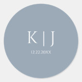 Sticker Rond Dusty Blue Monogram Initial Minimal Trendy Wedding (Devant)