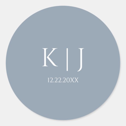 Sticker Rond Dusty Blue Monogram Initial Minimal Trendy Wedding (Devant)