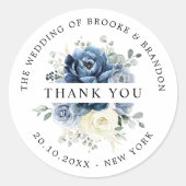 Sticker Rond Dusty Blue Navy Champagne ivoire Mariage Merci (Devant)