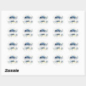 Sticker Rond Dusty Blue Navy Champagne Ivory Floral Mariage (Feuille)