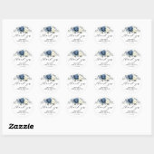 Sticker Rond Dusty Blue Navy Champagne Ivory Merci classique (Feuille)