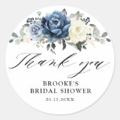 Sticker Rond Dusty Blue Navy Champagne Ivory Merci classique (Devant)