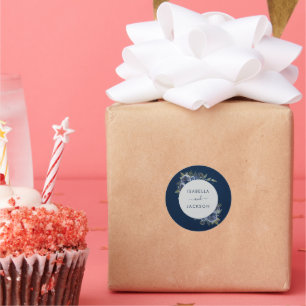 Sticker Rond Dusty Blue Navy Champagne Mariage d'ivoire