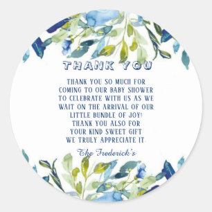 Sticker Rond Dusty Blue Peonies garçon Baby shower Merci