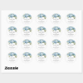 Sticker Rond Dusty Blue Peony Elegant Mariage aquarelle (Feuille)