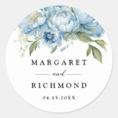 Sticker Rond Dusty Blue Peony Elegant Mariage aquarelle (Devant)
