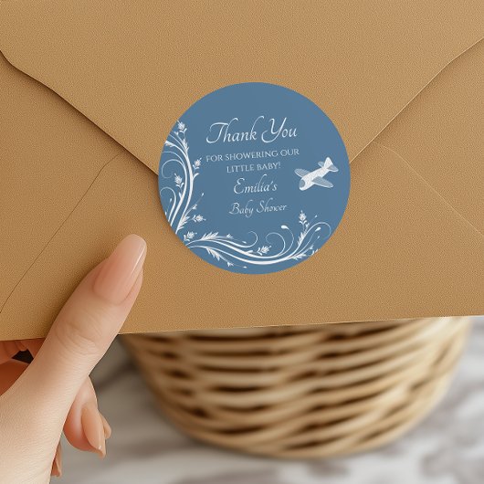 Sticker Rond Dusty Blue Rocse Baby shower Merci de cheval