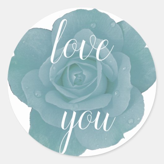 Sticker Rond Dusty Blue Rose Aimez-vous Floral Mariage Custom (Devant)