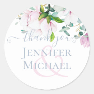 Sticker Rond Dusty Blue Rose Magnolias Eucalyptus Merci