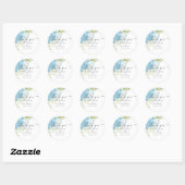 Sticker Rond Dusty Blue Roses Lime Budget Mariage Feuille (Feuille)
