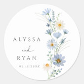Sticker Rond Dusty Blue Sage Wildflower Meadow Wedding (Devant)