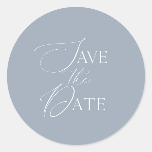 Sticker Rond Dusty Blue Save The Date Script Wedding  (Devant)