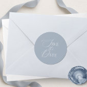 Sticker Rond Dusty Blue Save The Date Script Wedding