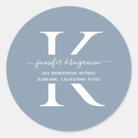 Dusty Blue Script Monogramme Adresse de retour
