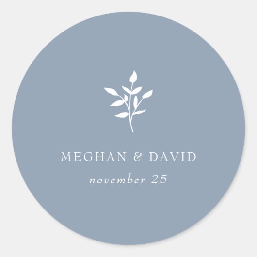 Sticker Rond Dusty Blue Simple Mariage botanique moderne (Devant)