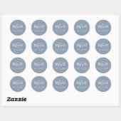 Sticker Rond Dusty Blue Simple Moderne Mariage Monogramme (Feuille)