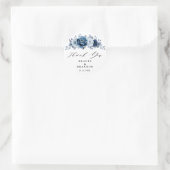 Sticker Rond Dusty Blue Slate Marine Botanique Mariage Merci (Sac)