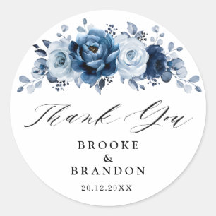 Sticker Rond Dusty Blue Slate Marine Botanique Mariage Merci