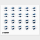 Sticker Rond Dusty Blue Slate Navy Floral Botanal Mariage (Feuille)
