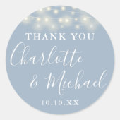 Sticker Rond Dusty Blue String éclaire mariage Favor Merci (Devant)