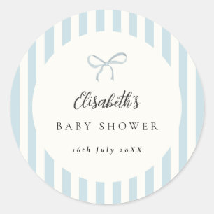 Sticker Rond Dusty Blue Stripes Classic Bow